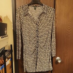 Wild Fable Black and Cream Ruched Midi Dress